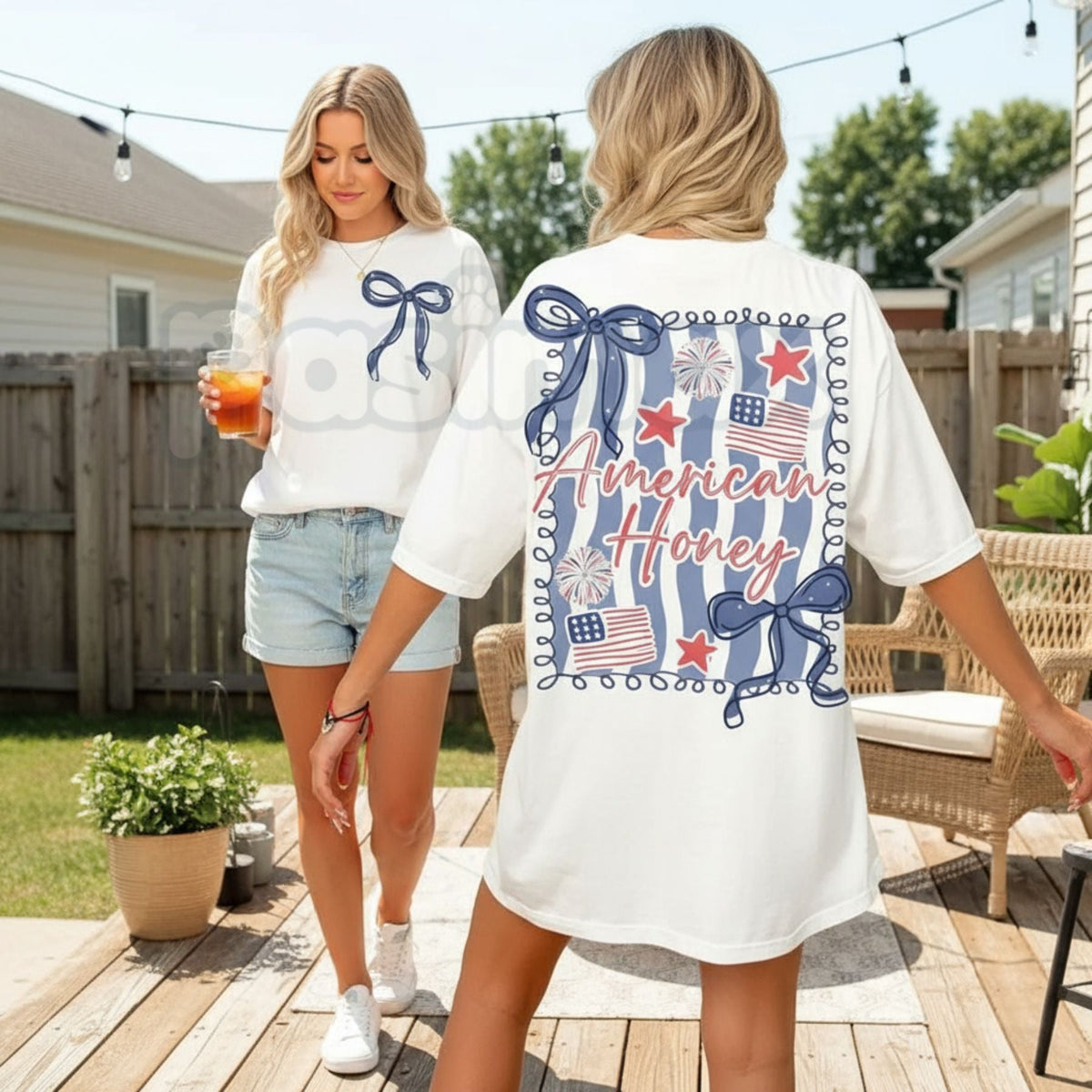 "American Honey" Coquette 4th Of July T-Shirt â Girly Vintage USA Graphic Tee, Premium 100% Cotton Independence Day Top, Soft Lived-In Heavyweight Retro Merica Shirt, Made in USA