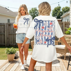 "American Honey" Coquette 4th Of July T-Shirt â Girly Vintage USA Graphic Tee, Premium 100% Cotton Independence Day Top, Soft Lived-In Heavyweight Retro Merica Shirt, Made in USA