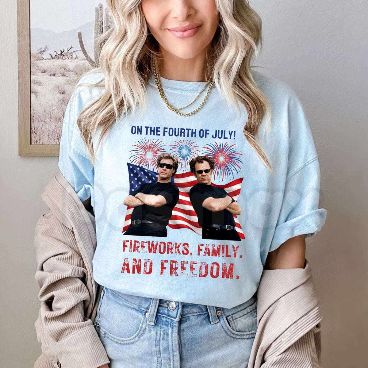 "Boats Hoes and Freedom" 4th of July T-Shirt â Funny Patriotic Nautical Graphic Tee, Premium 100% Cotton Independence Day Party Top, Soft Lived-In Heavyweight Summer Lake Life Shirt, Made in USA