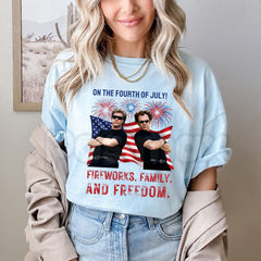 "Boats Hoes and Freedom" 4th of July T-Shirt â Funny Patriotic Nautical Graphic Tee, Premium 100% Cotton Independence Day Party Top, Soft Lived-In Heavyweight Summer Lake Life Shirt, Made in USA