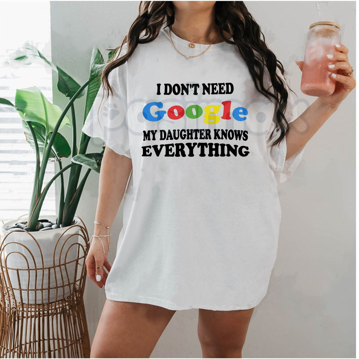 "I Don't Need Google My Daughter Knows Everything" T-Shirt â Funny Parent Sarcastic Graphic Tee, Premium 100% Cotton Girl Dad Top, Soft Lived-In Heavyweight Fatherhood Shirt, Made in USA