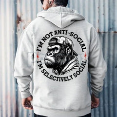 "I'm Not Anti-Social I'm Selectively Social" Printed Men's Hoodie â Introvert Statement Pullover, Funny Slogan Apparel, Unisex