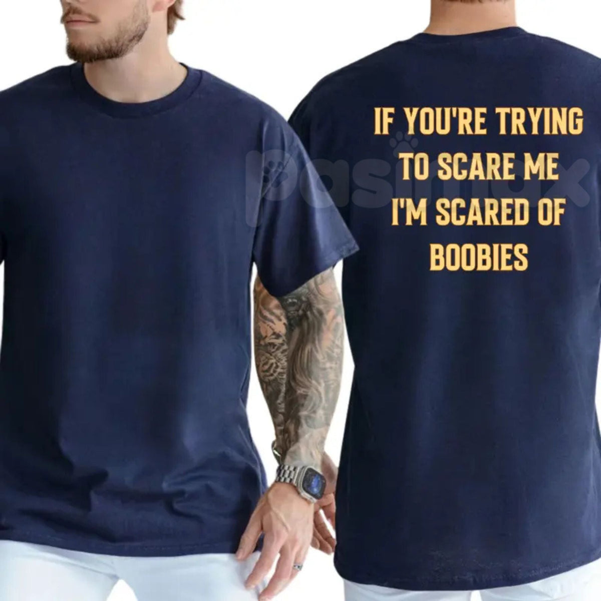 "I'm Scared Of Boobies" Funny Men's T-Shirt - Ironic Adult Humor Graphic Tee, Premium 100% Cotton Sarcastic Men's Gift, Witty Joke Gag Shirt for Guys, Soft Lived-In Heavyweight Casual Menswear, Funny Statement Party Top
